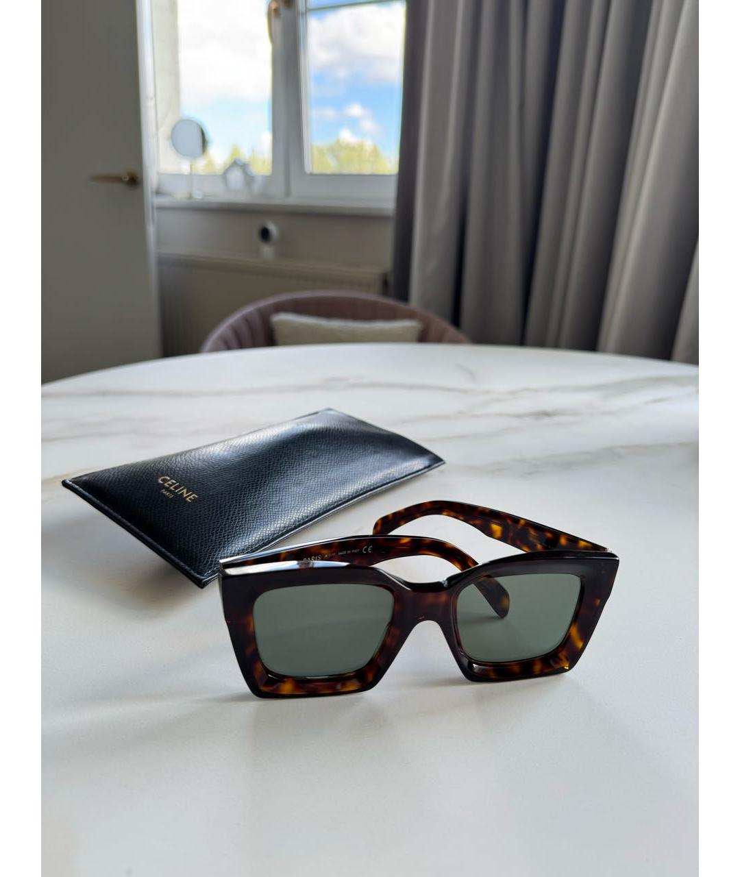 CELINE Коричневые пластиковые солнцезащитные очки, фото 6