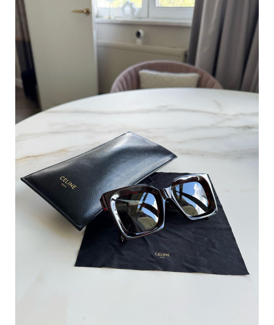 CELINE Коричневые пластиковые солнцезащитные очки, фото 3