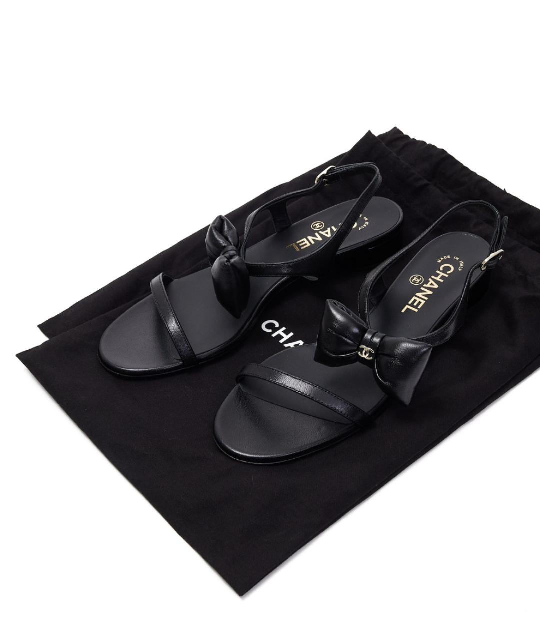 CHANEL Черные кожаные босоножки, фото 4