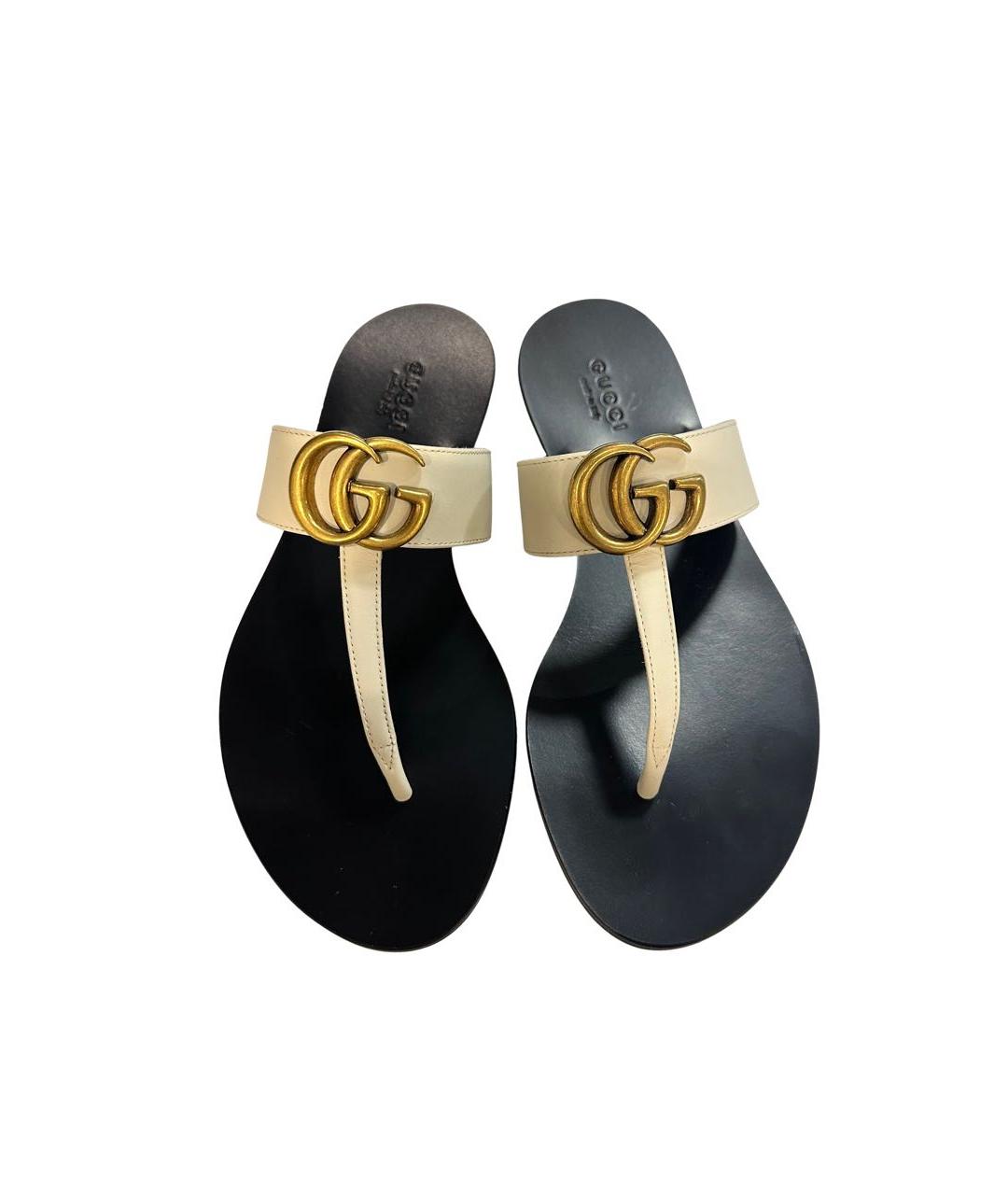 GUCCI Бежевые кожаные шлепанцы, фото 2