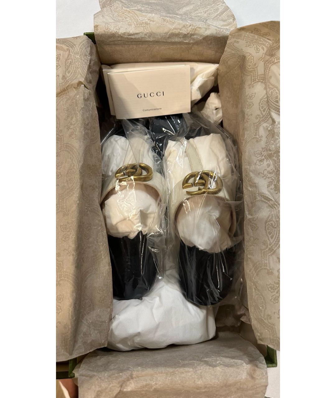 GUCCI Бежевые кожаные шлепанцы, фото 6