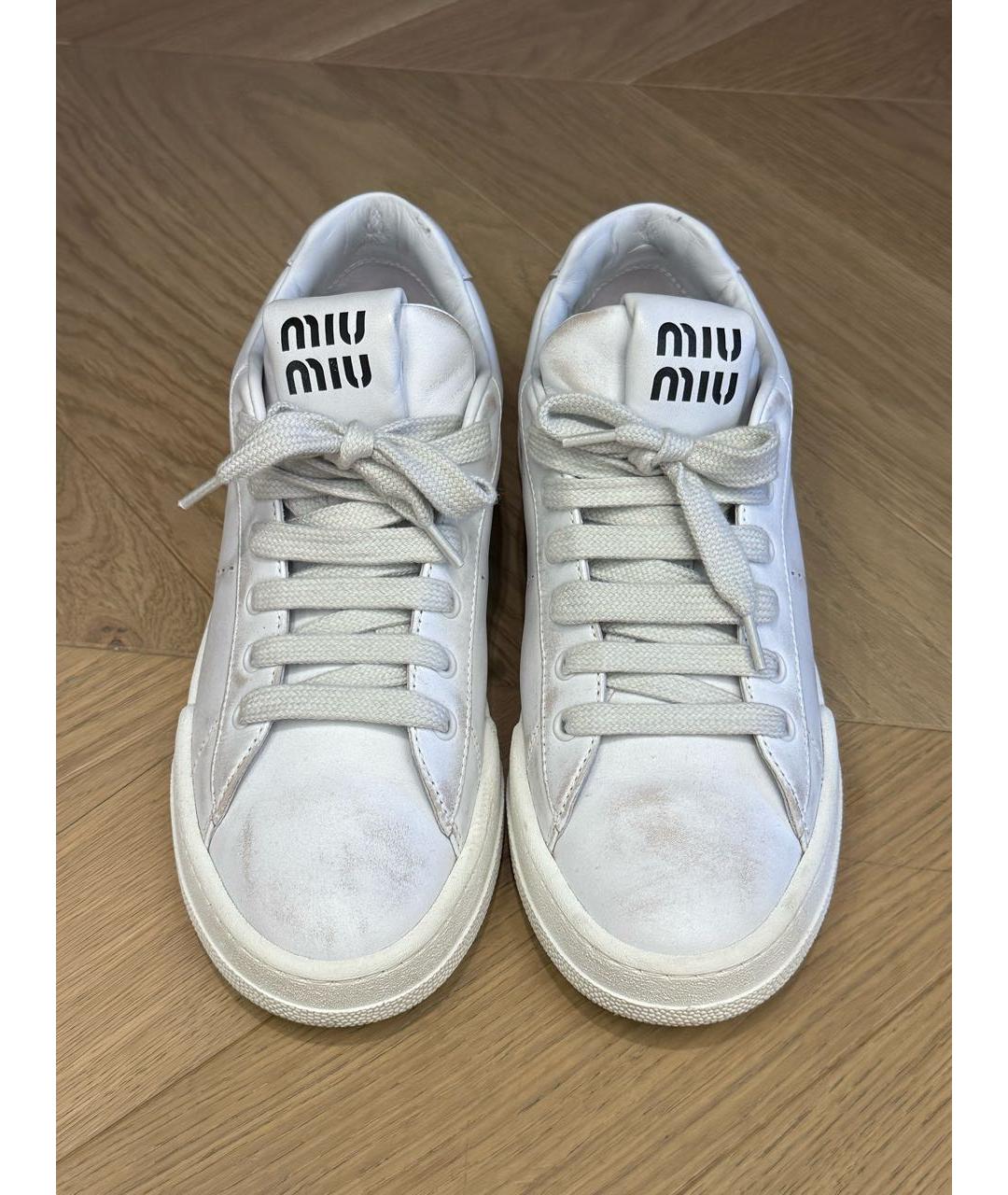 MIU MIU Белые кожаные кеды, фото 2