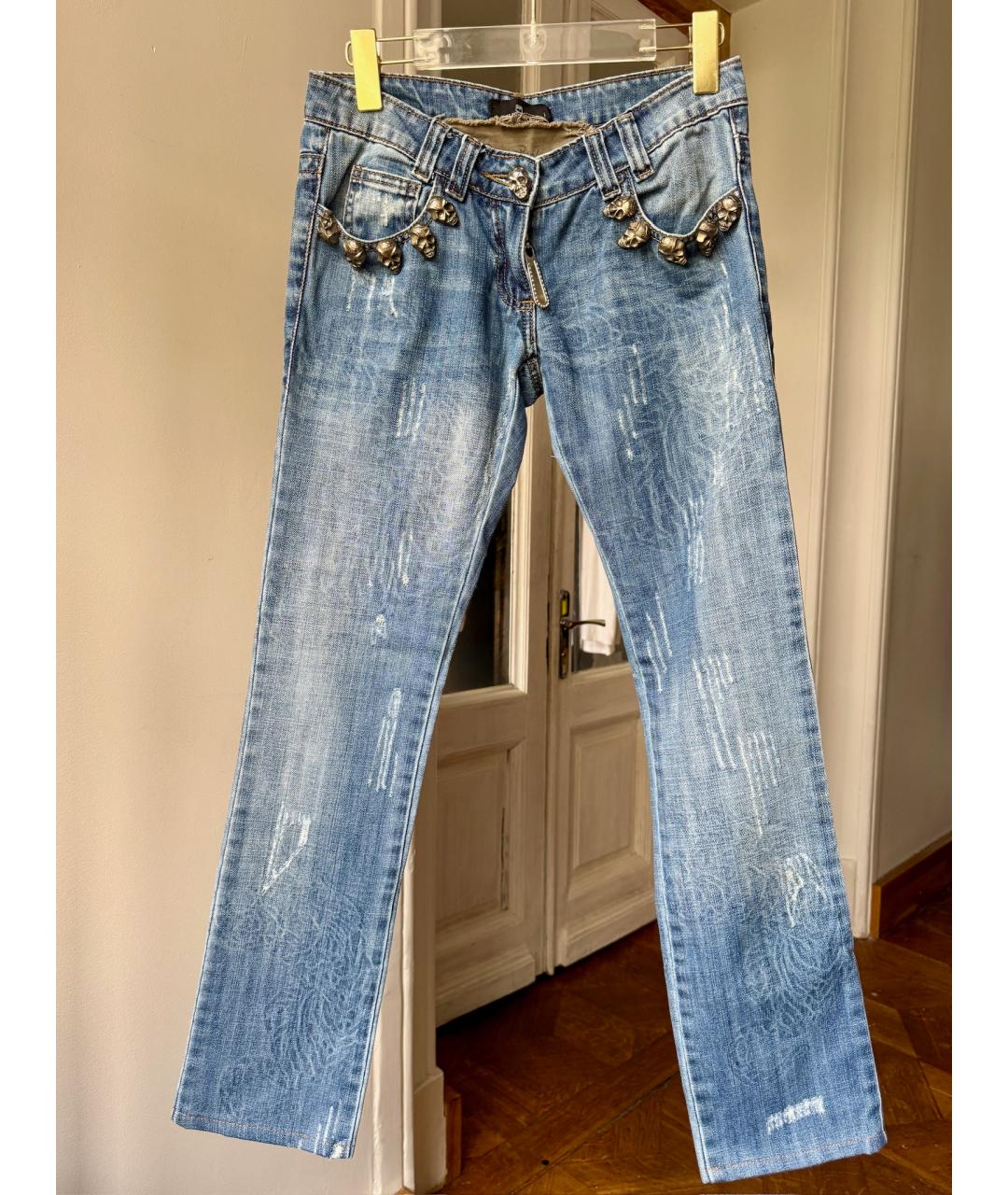 PHILIPP PLEIN Синие прямые джинсы, фото 5