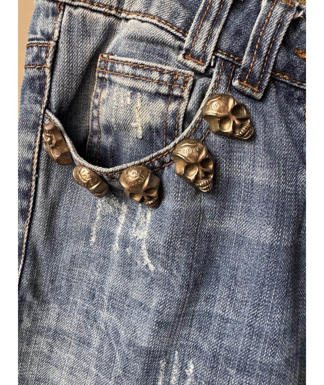 PHILIPP PLEIN Синие прямые джинсы, фото 3