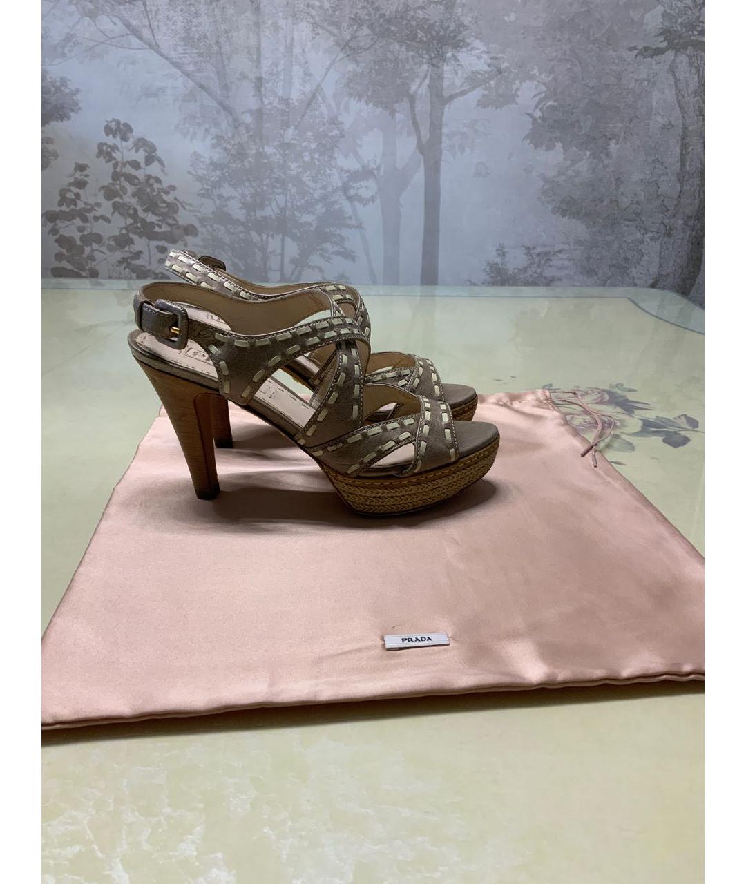 PRADA Бежевые кожаные босоножки, фото 8