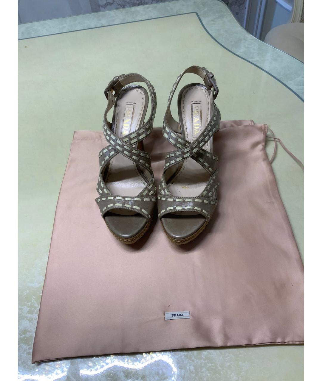 PRADA Бежевые кожаные босоножки, фото 2
