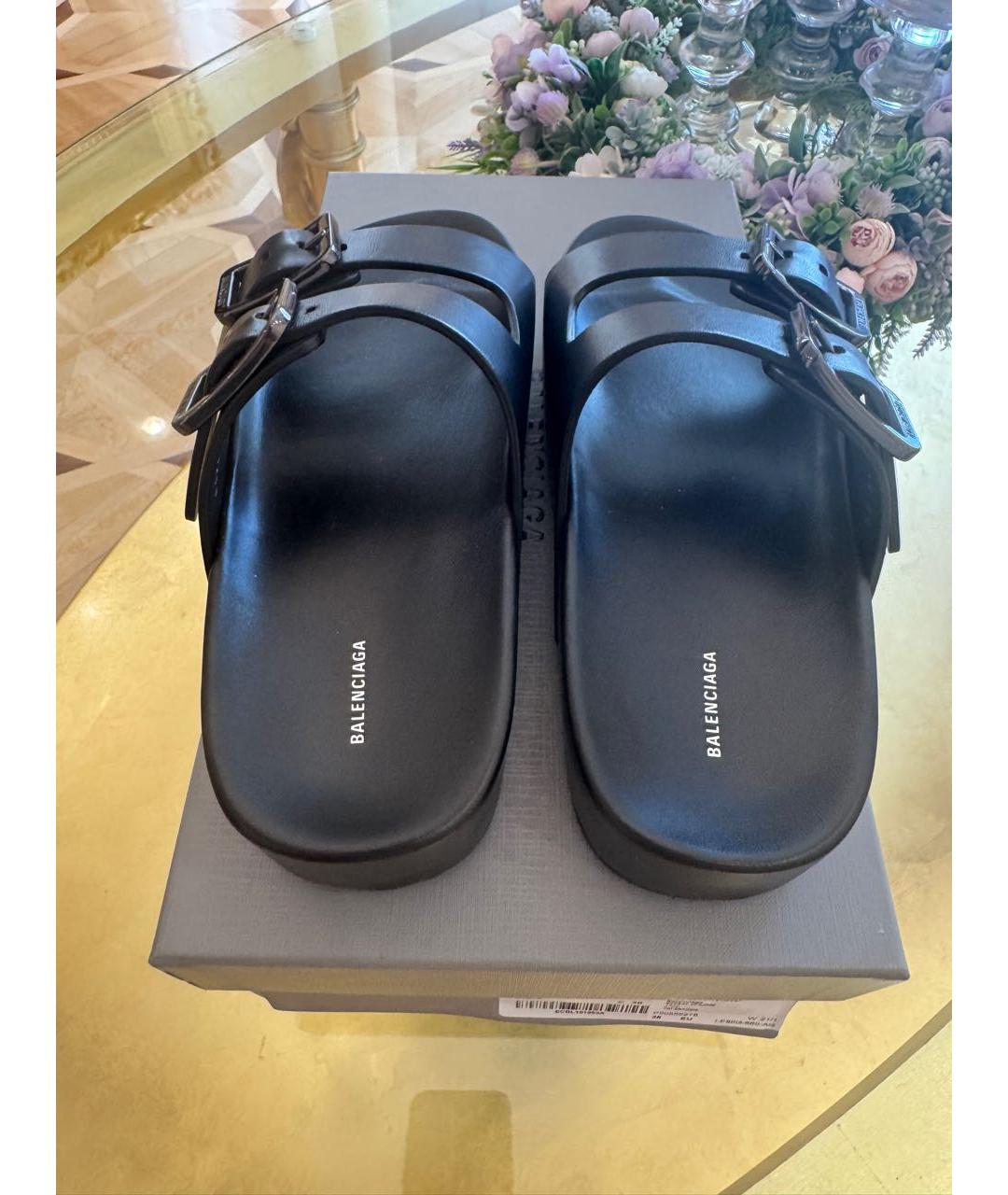 BALENCIAGA Черные кожаные мюли, фото 3