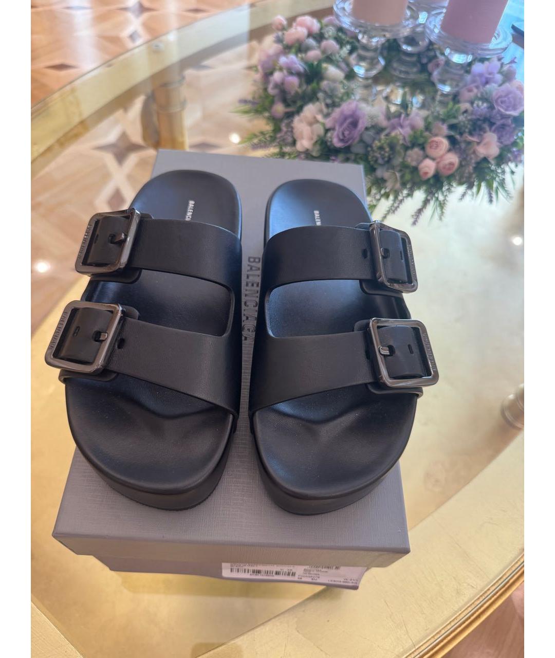 BALENCIAGA Черные кожаные мюли, фото 2