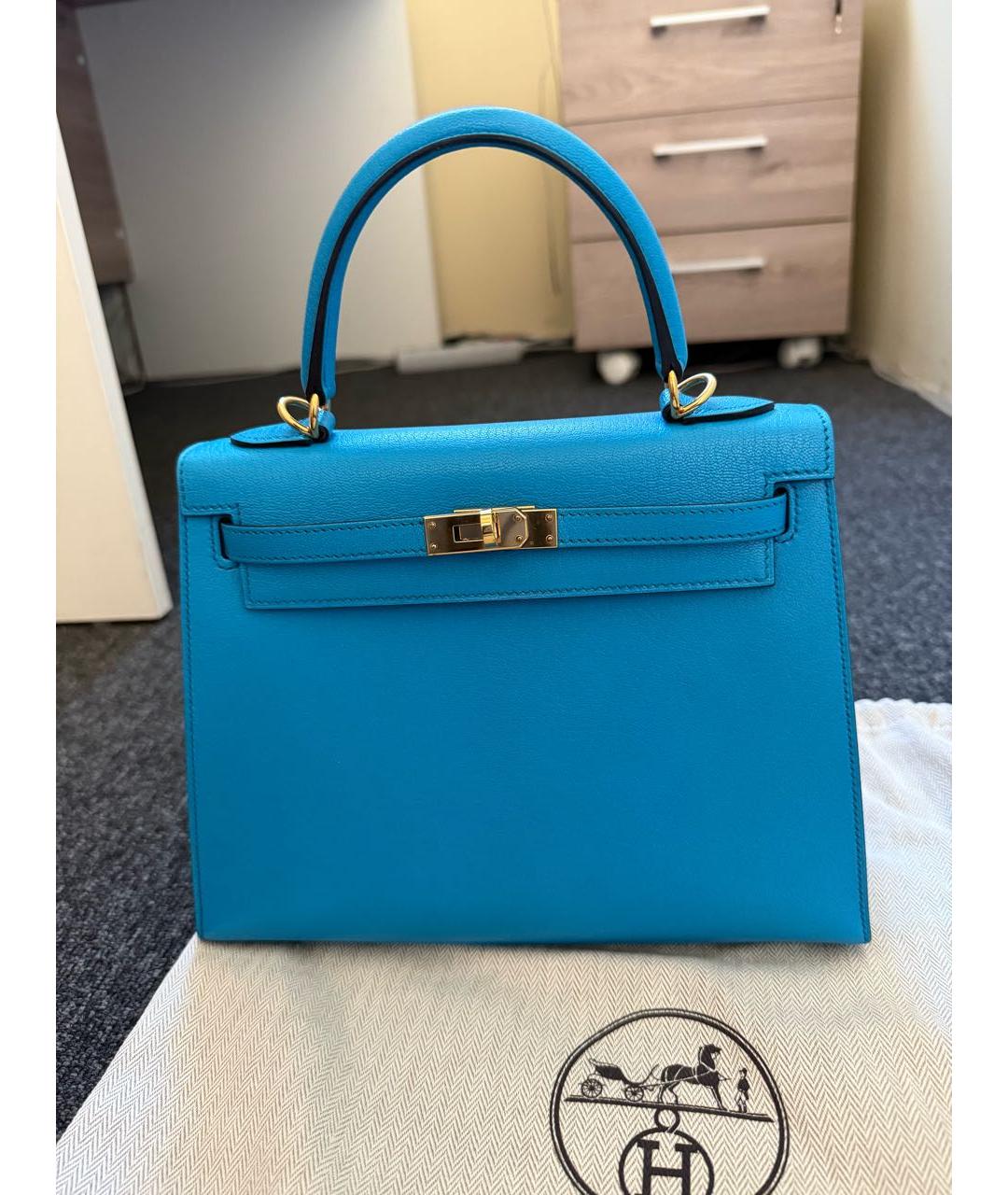 HERMES Бирюзовая кожаная сумка через плечо, фото 5