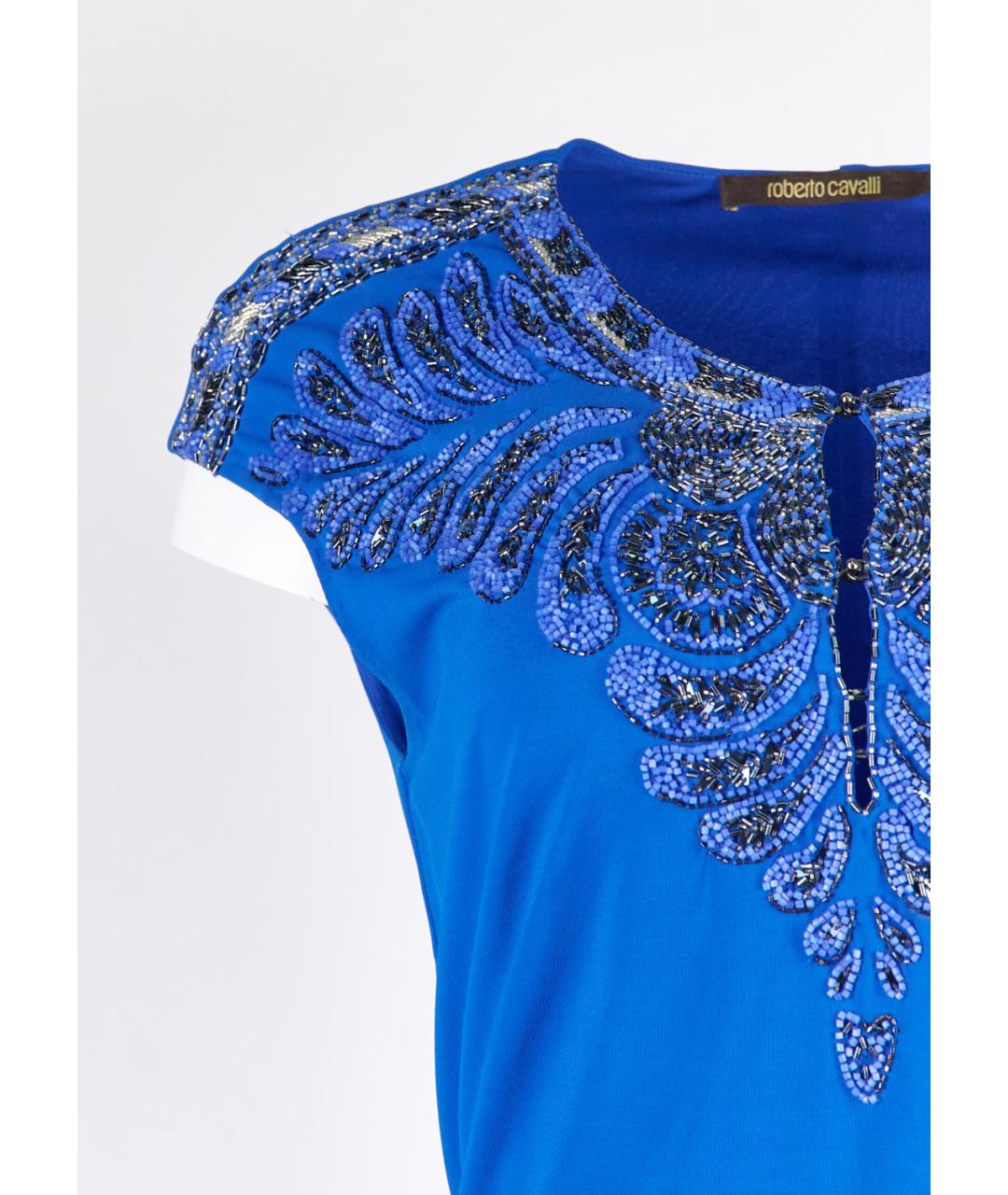 ROBERTO CAVALLI Синее вискозное повседневное платье, фото 2