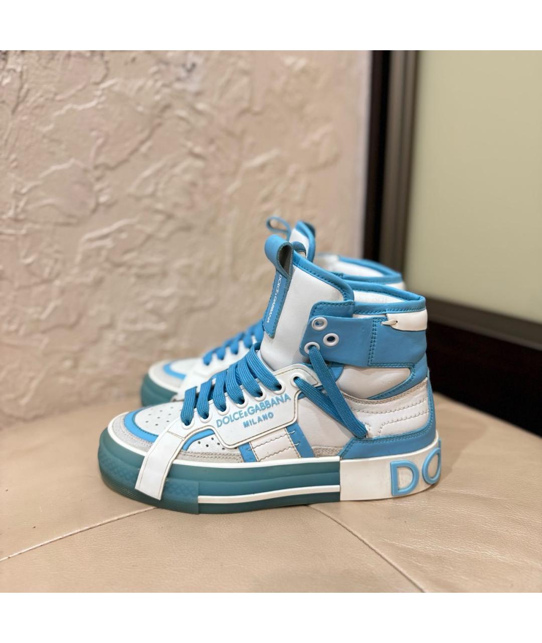 DOLCE&GABBANA Синие кожаные кеды, фото 3