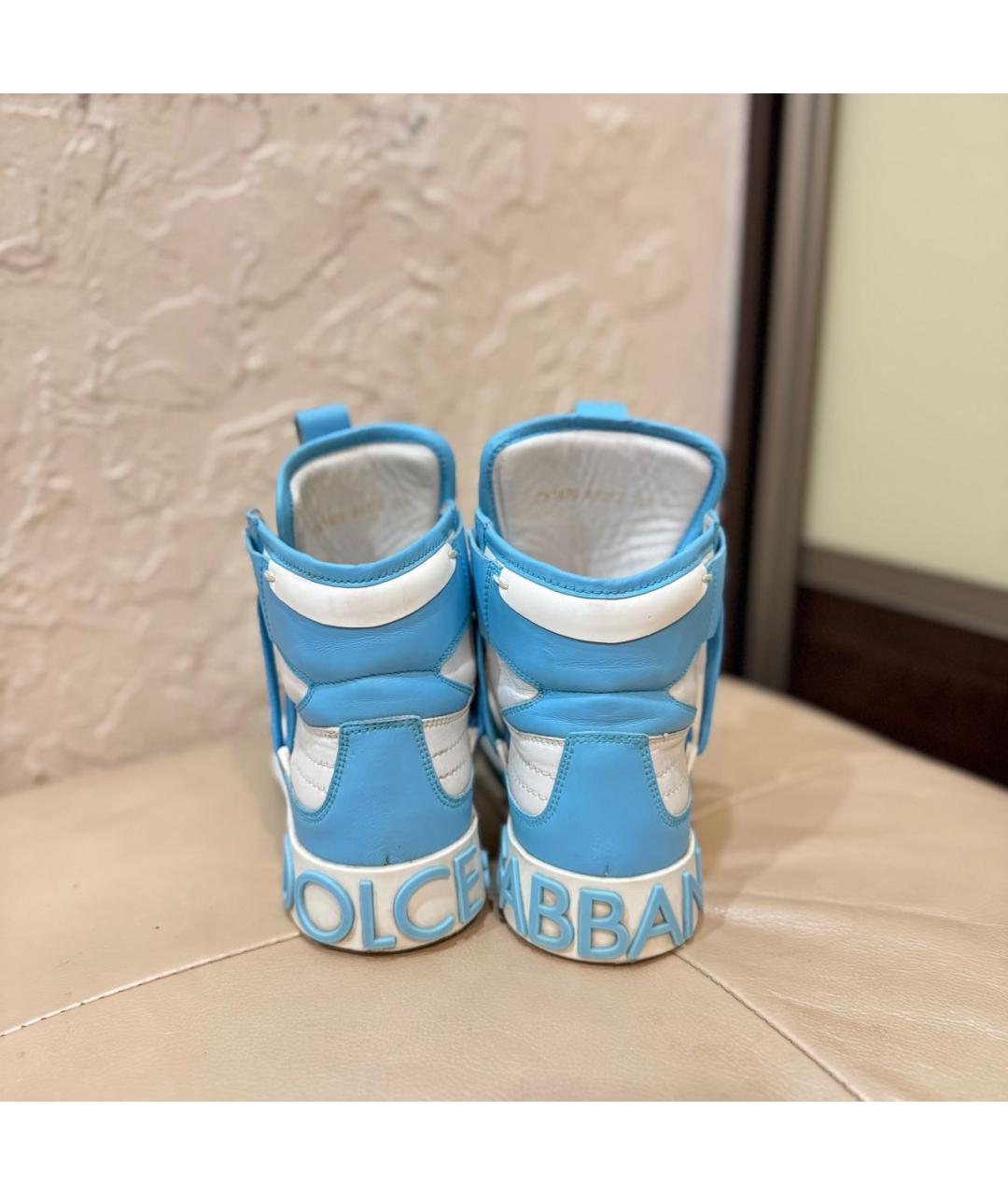 DOLCE&GABBANA Синие кожаные кеды, фото 4