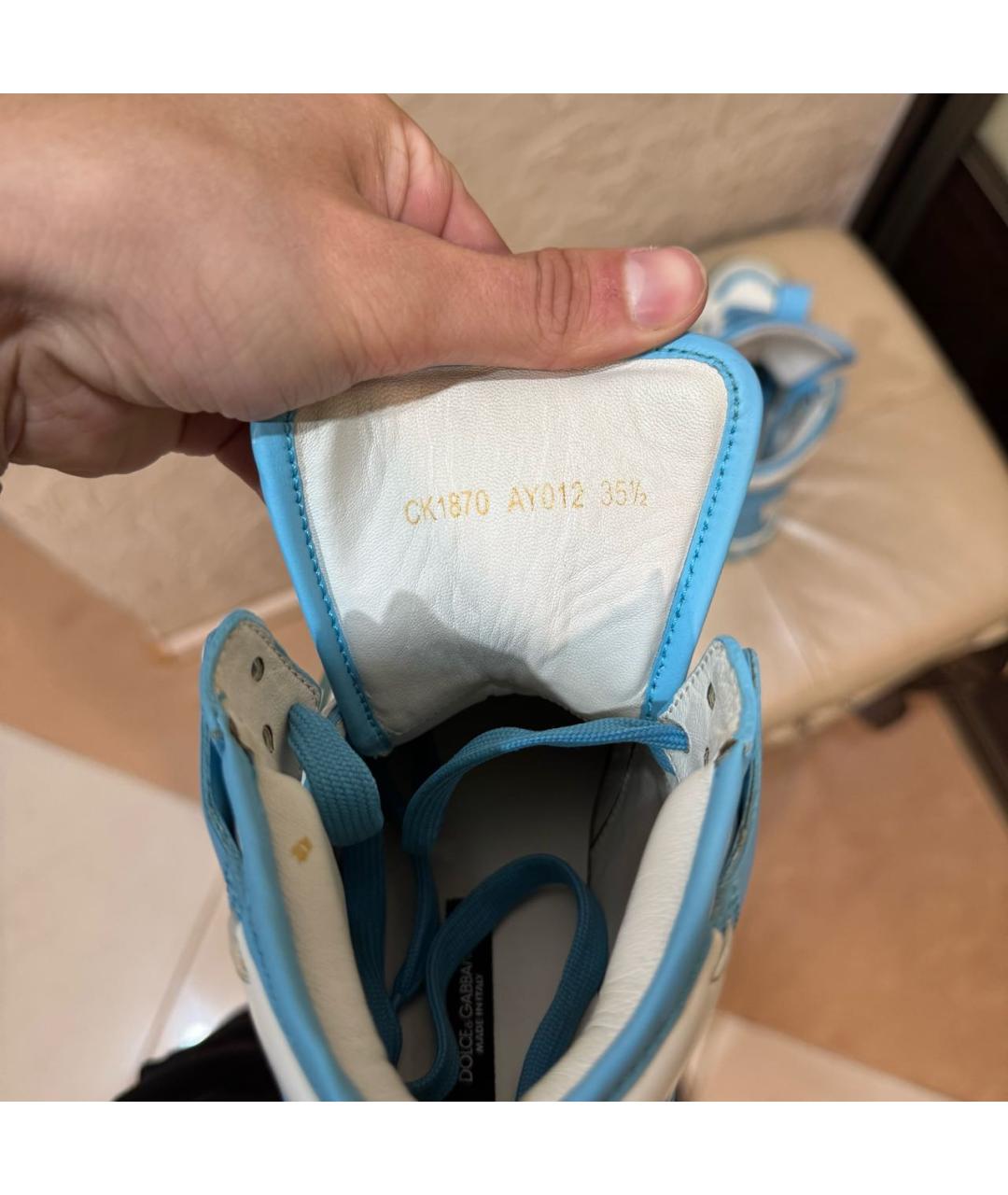 DOLCE&GABBANA Синие кожаные кеды, фото 5