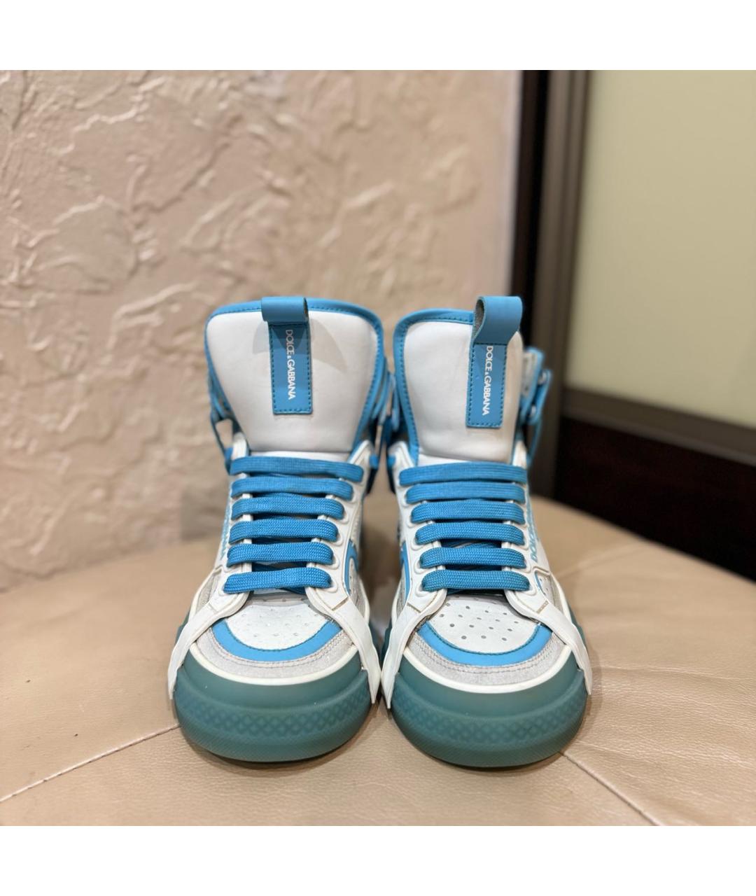 DOLCE&GABBANA Синие кожаные кеды, фото 2