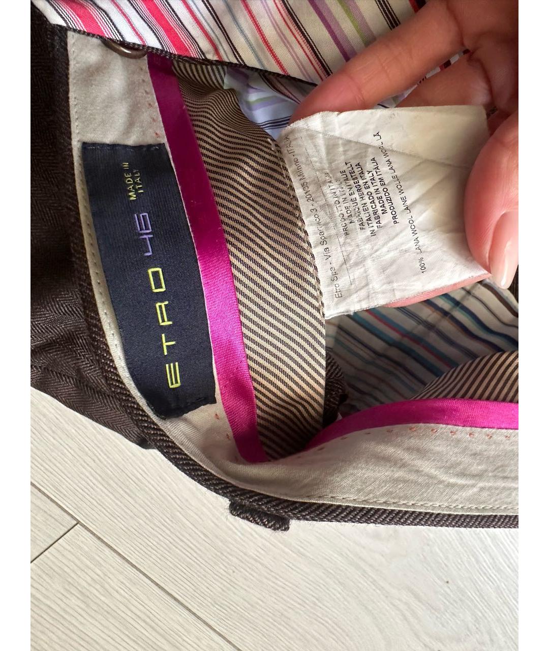 ETRO Коричневые классические брюки, фото 3