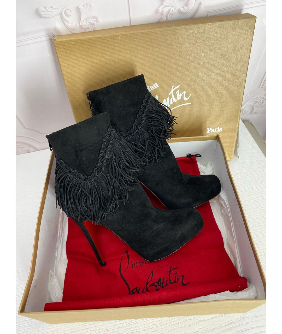 CHRISTIAN LOUBOUTIN Черные замшевые сапоги, фото 3