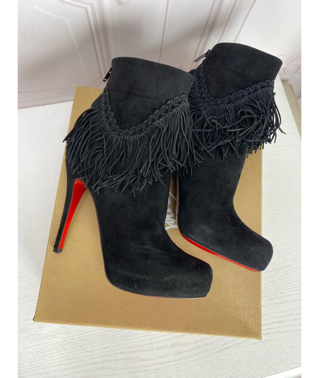 CHRISTIAN LOUBOUTIN Черные замшевые сапоги, фото 5