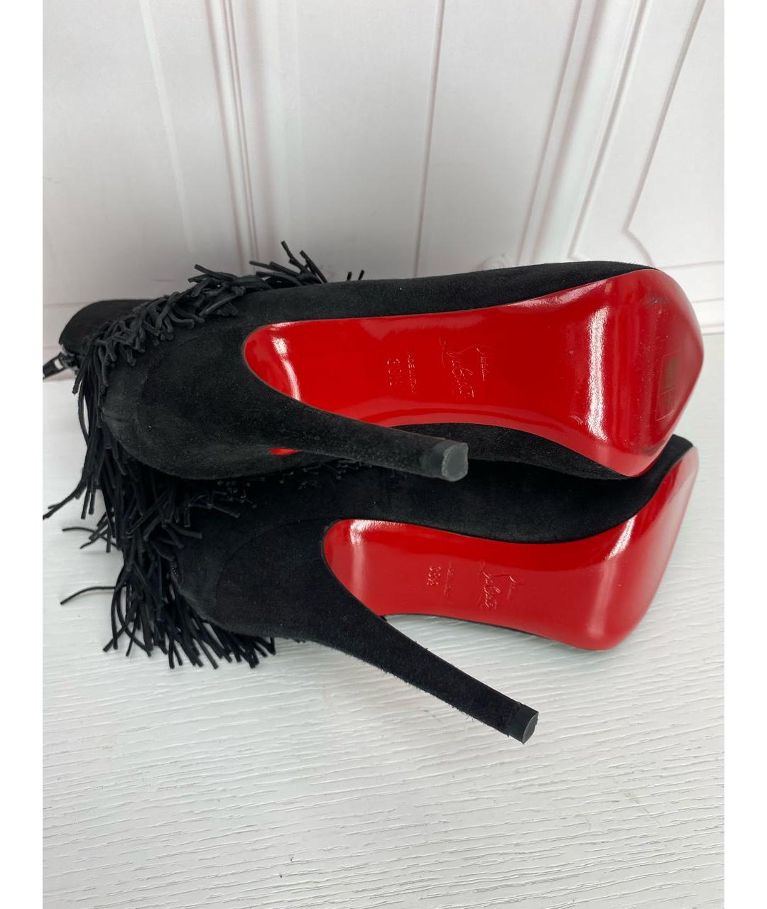 CHRISTIAN LOUBOUTIN Черные замшевые сапоги, фото 8
