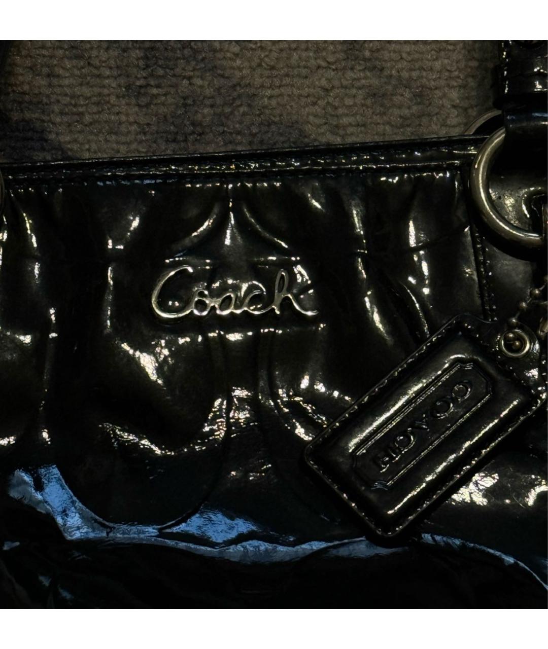 COACH Черная сумка тоут из лакированной кожи, фото 8