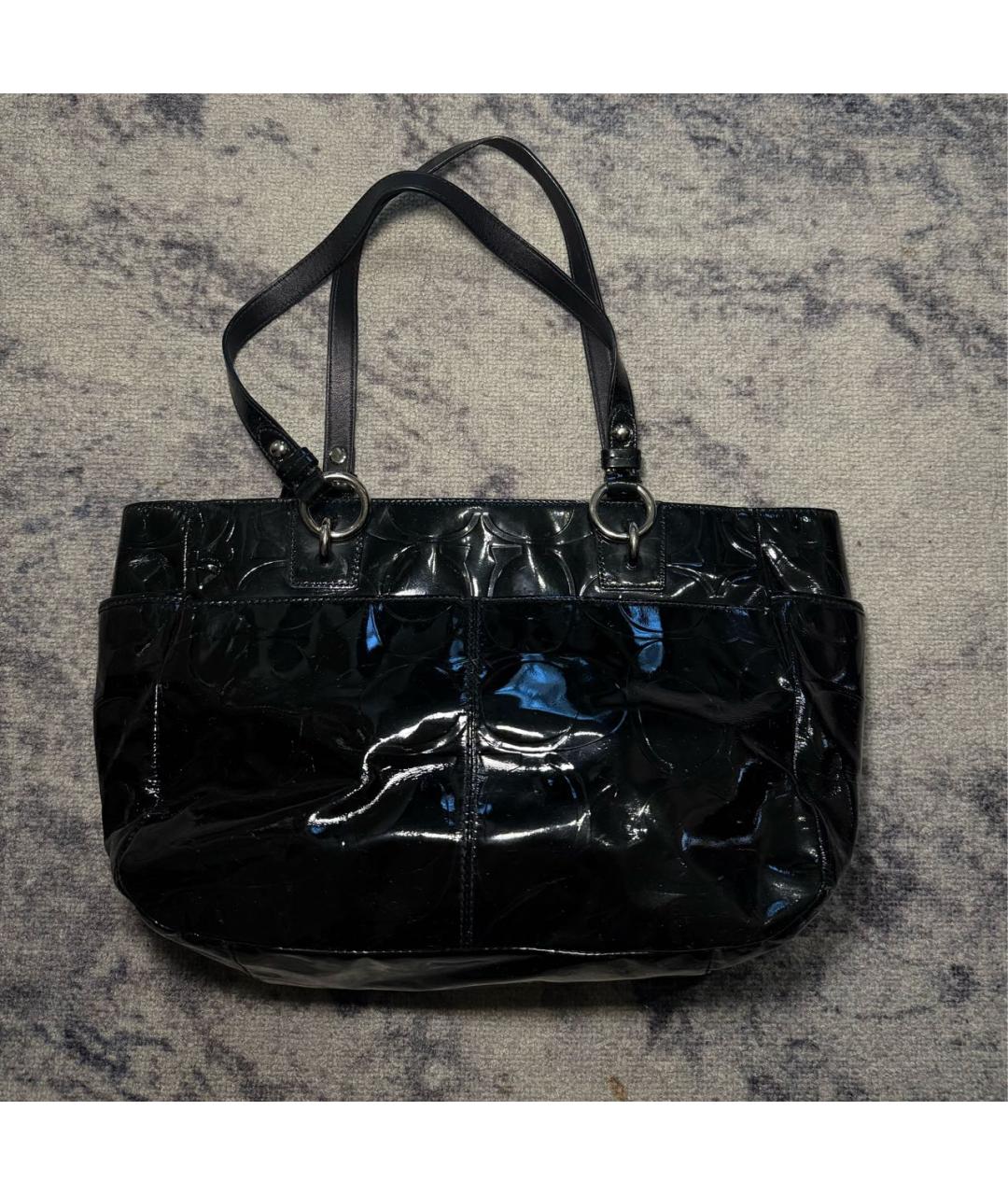 COACH Черная сумка тоут из лакированной кожи, фото 3