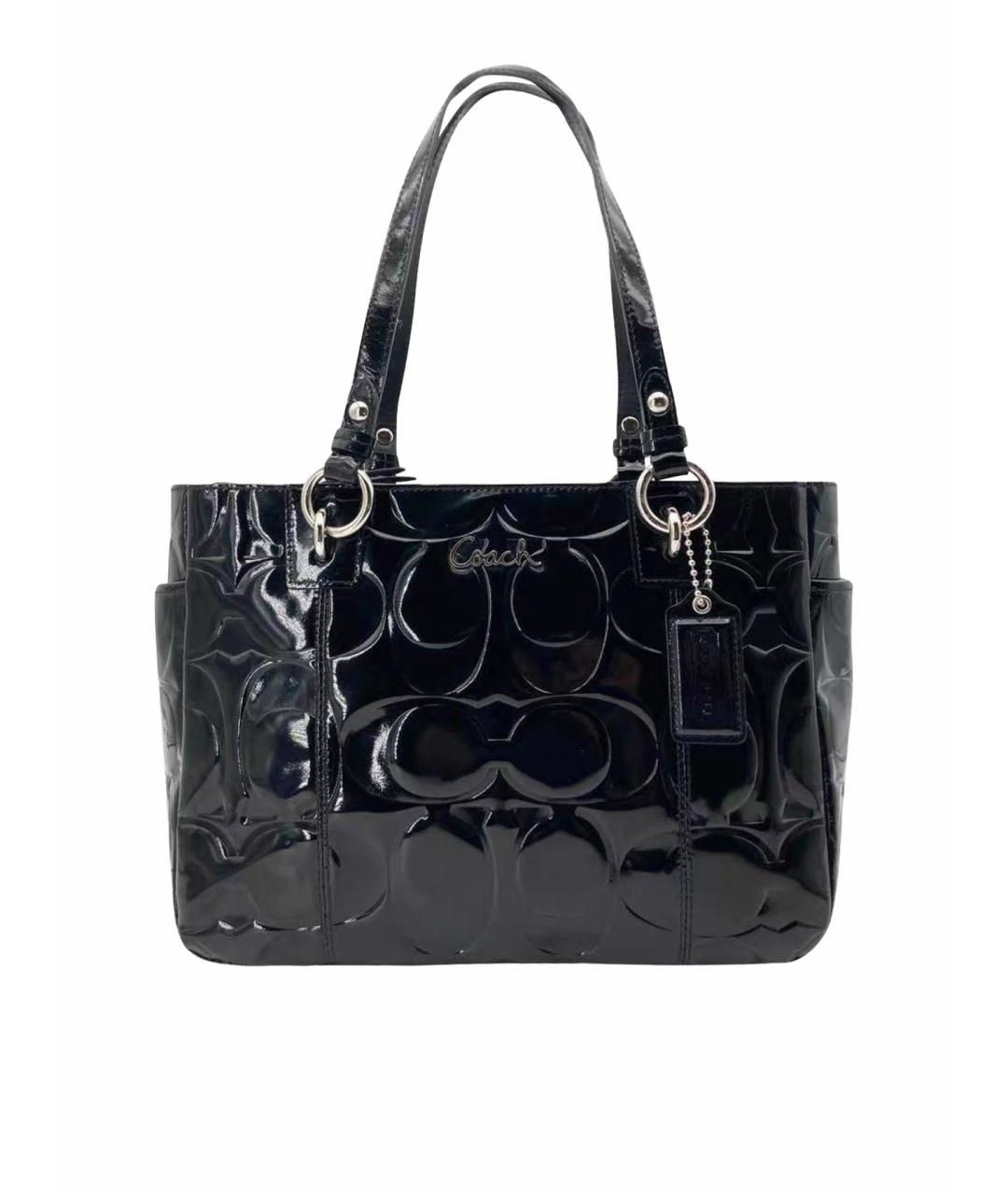 COACH Черная сумка тоут из лакированной кожи, фото 1