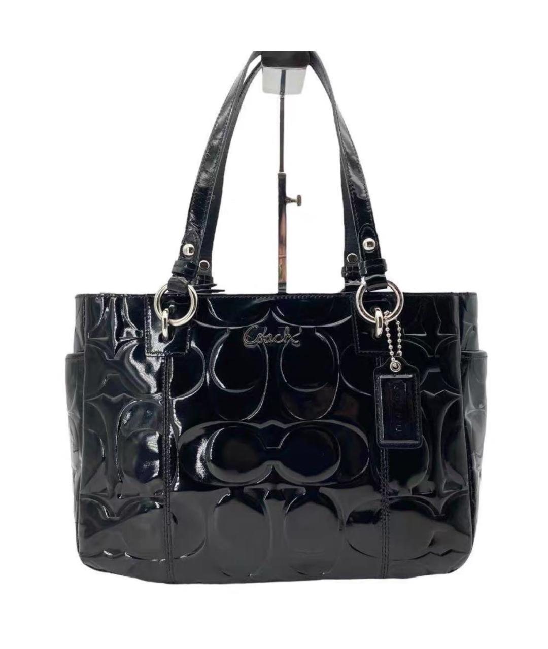 COACH Черная сумка тоут из лакированной кожи, фото 9