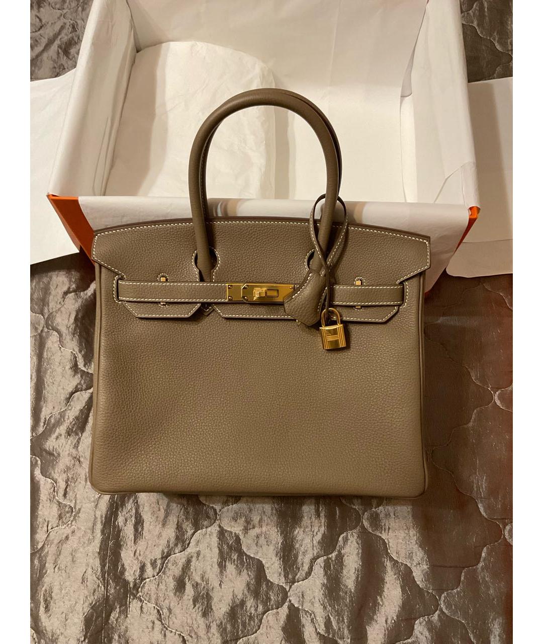 HERMES Серая кожаная сумка с короткими ручками, фото 7