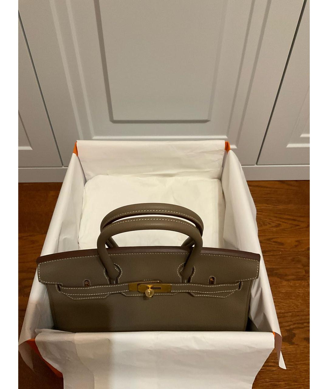 HERMES Серая кожаная сумка с короткими ручками, фото 4