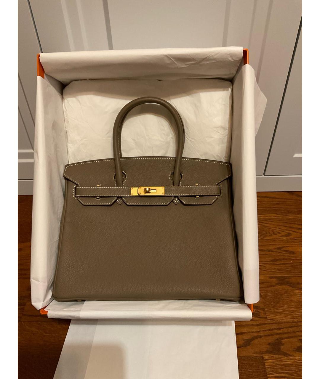 HERMES Серая кожаная сумка с короткими ручками, фото 5