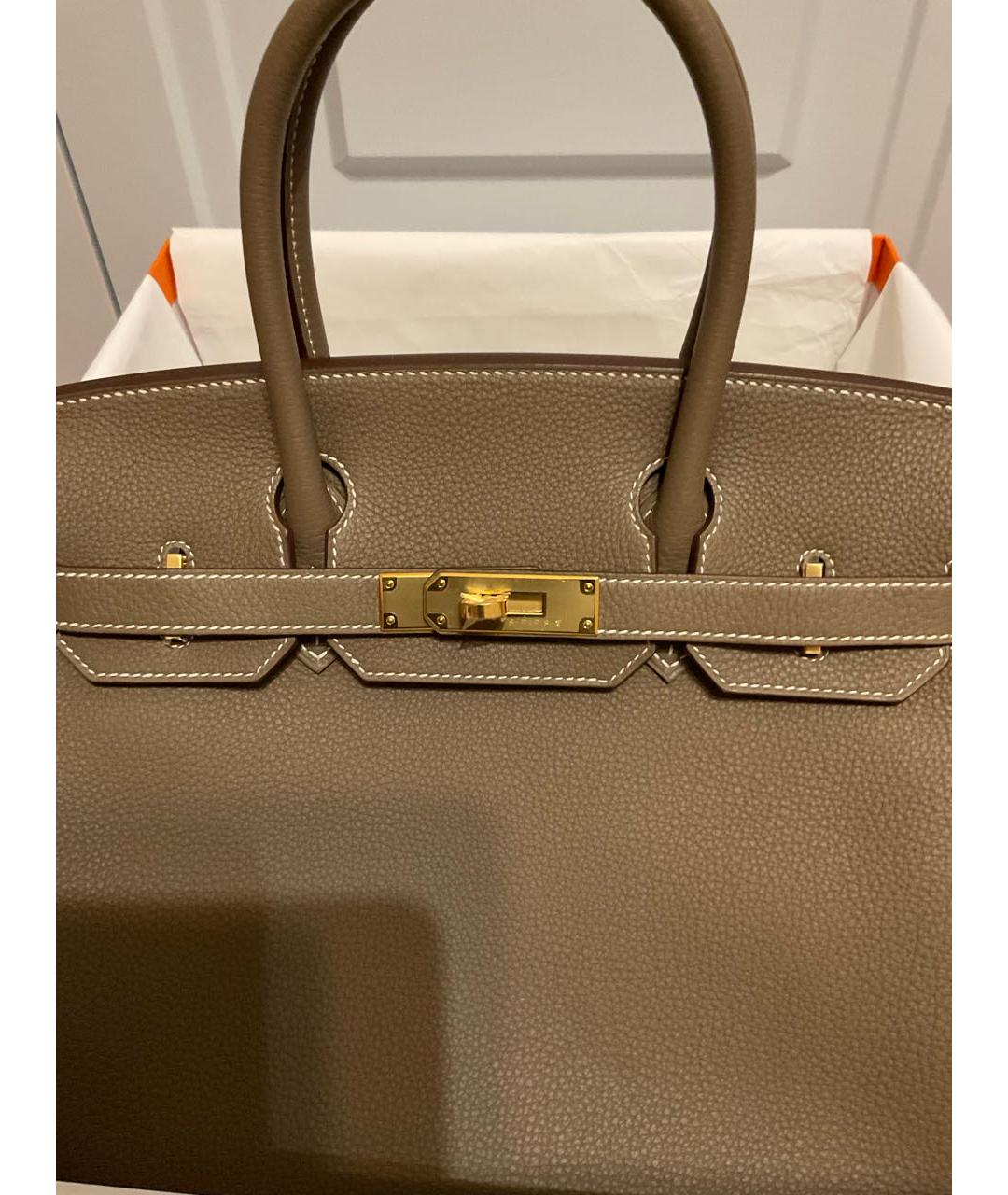 HERMES Серая кожаная сумка с короткими ручками, фото 3