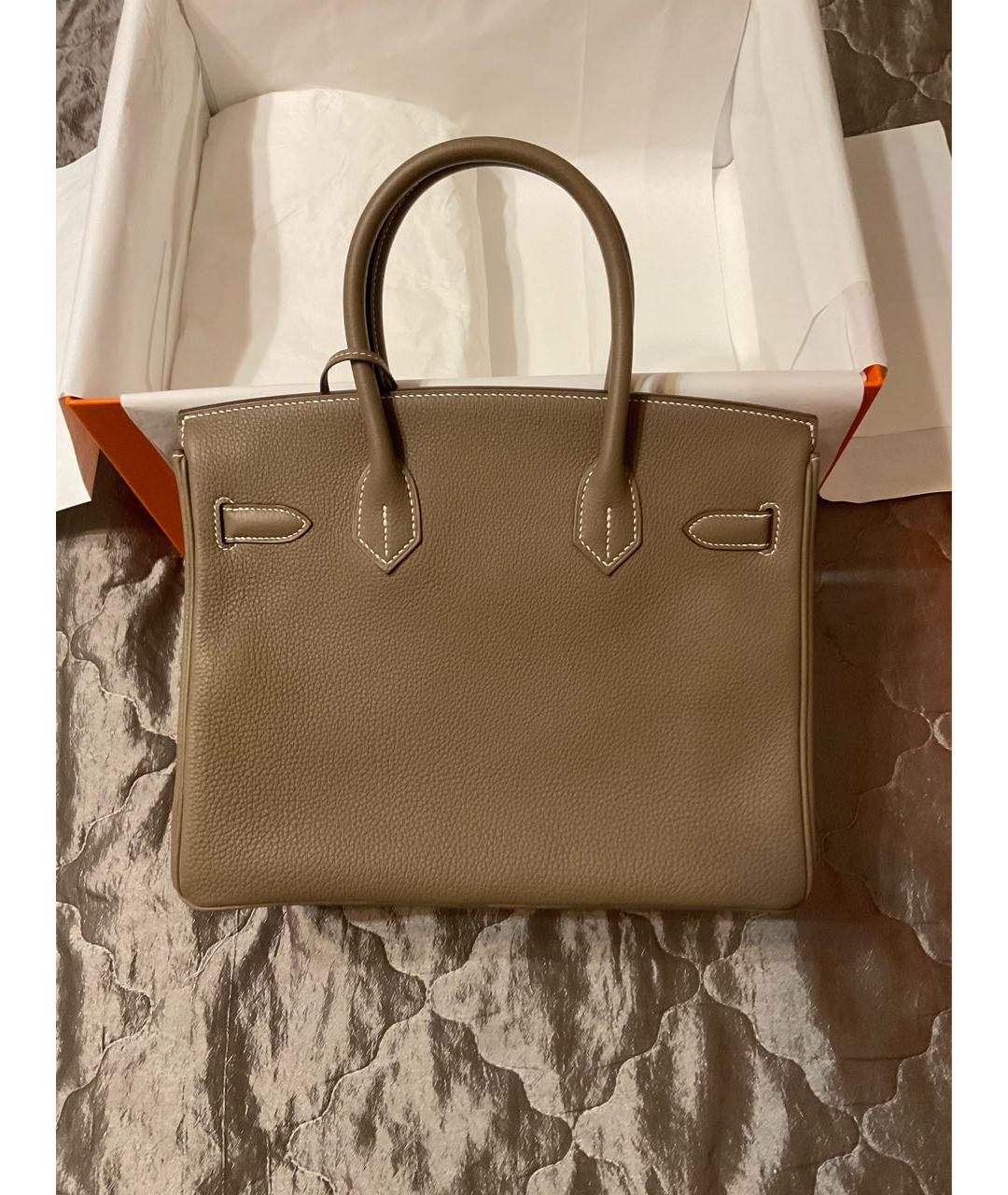 HERMES Серая кожаная сумка с короткими ручками, фото 2