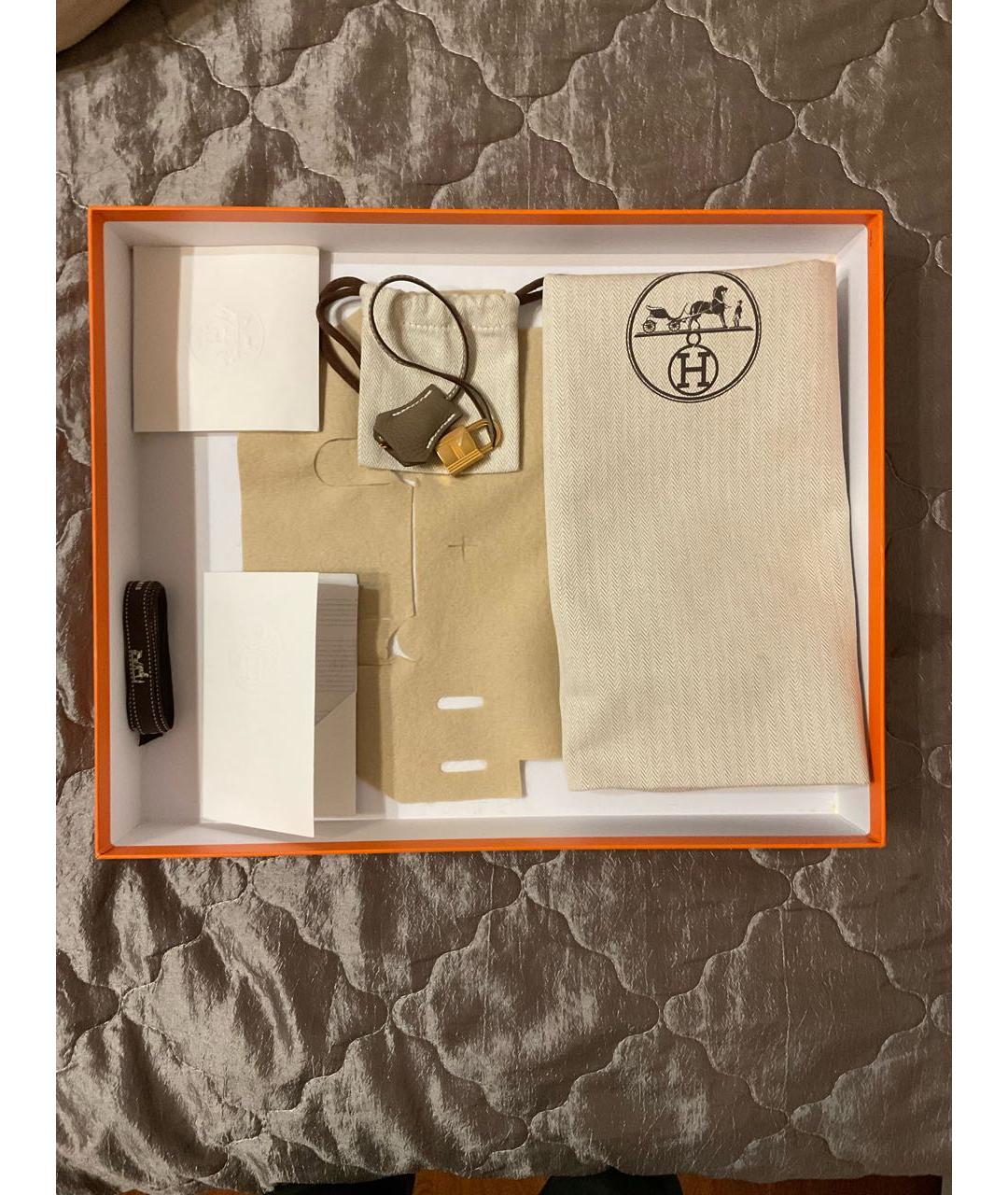 HERMES Серая кожаная сумка с короткими ручками, фото 6