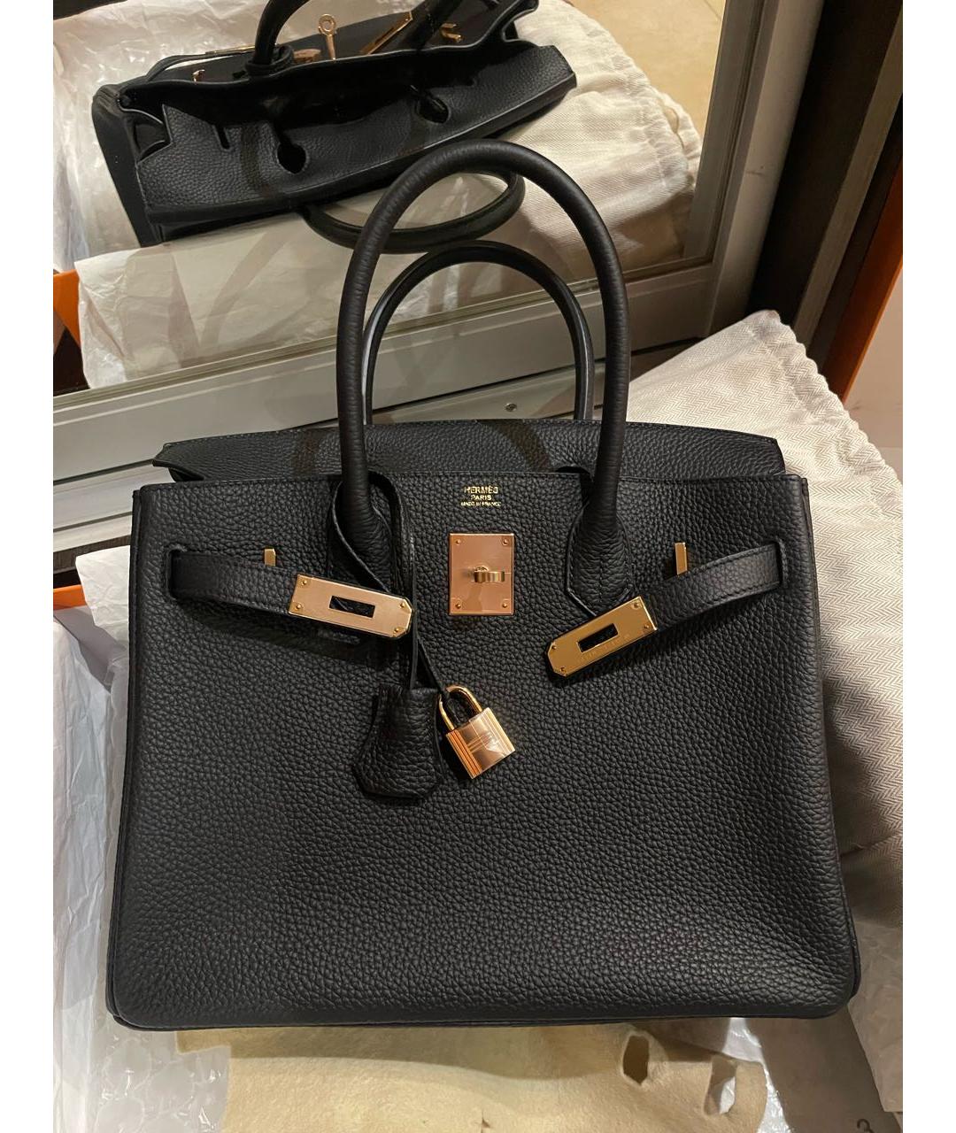 HERMES Черная кожаная сумка с короткими ручками, фото 8