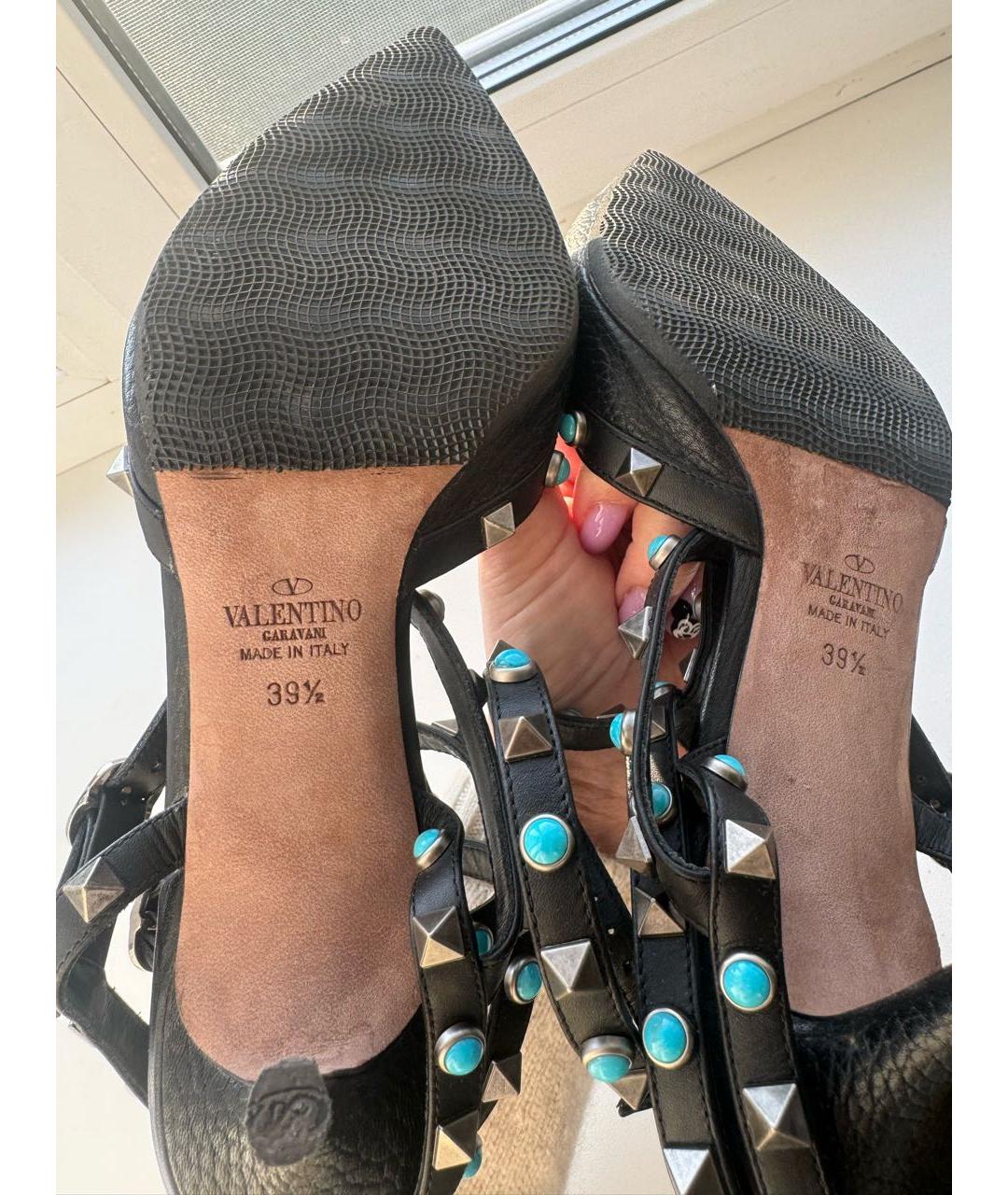 VALENTINO Черные кожаные лодочки на низком каблуке, фото 6