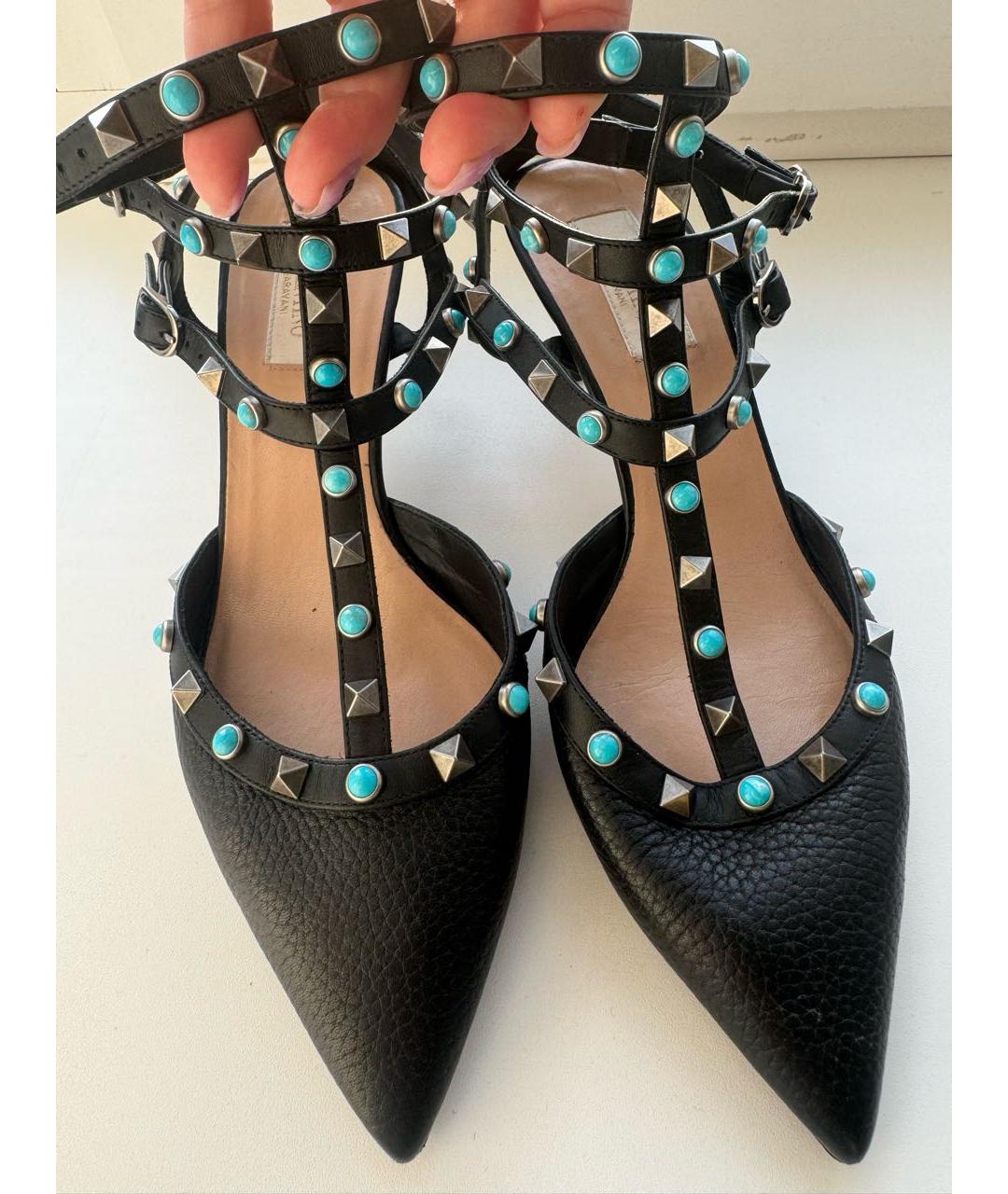 VALENTINO Черные кожаные лодочки на низком каблуке, фото 2