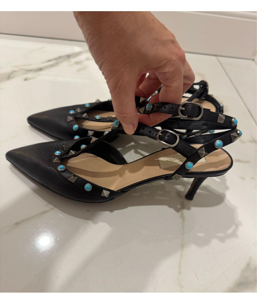 VALENTINO Черные кожаные лодочки на низком каблуке, фото 8