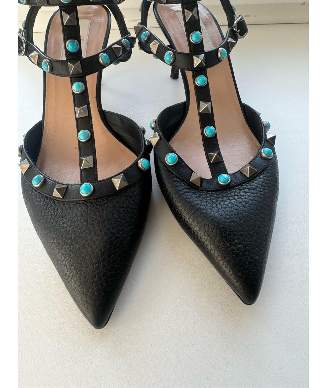 VALENTINO Черные кожаные лодочки на низком каблуке, фото 7