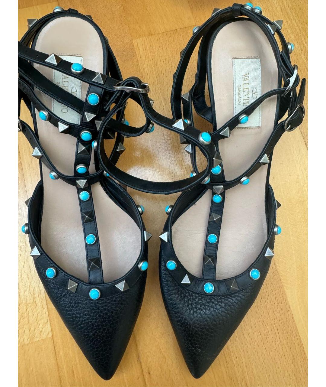 VALENTINO Черные кожаные лодочки на низком каблуке, фото 3