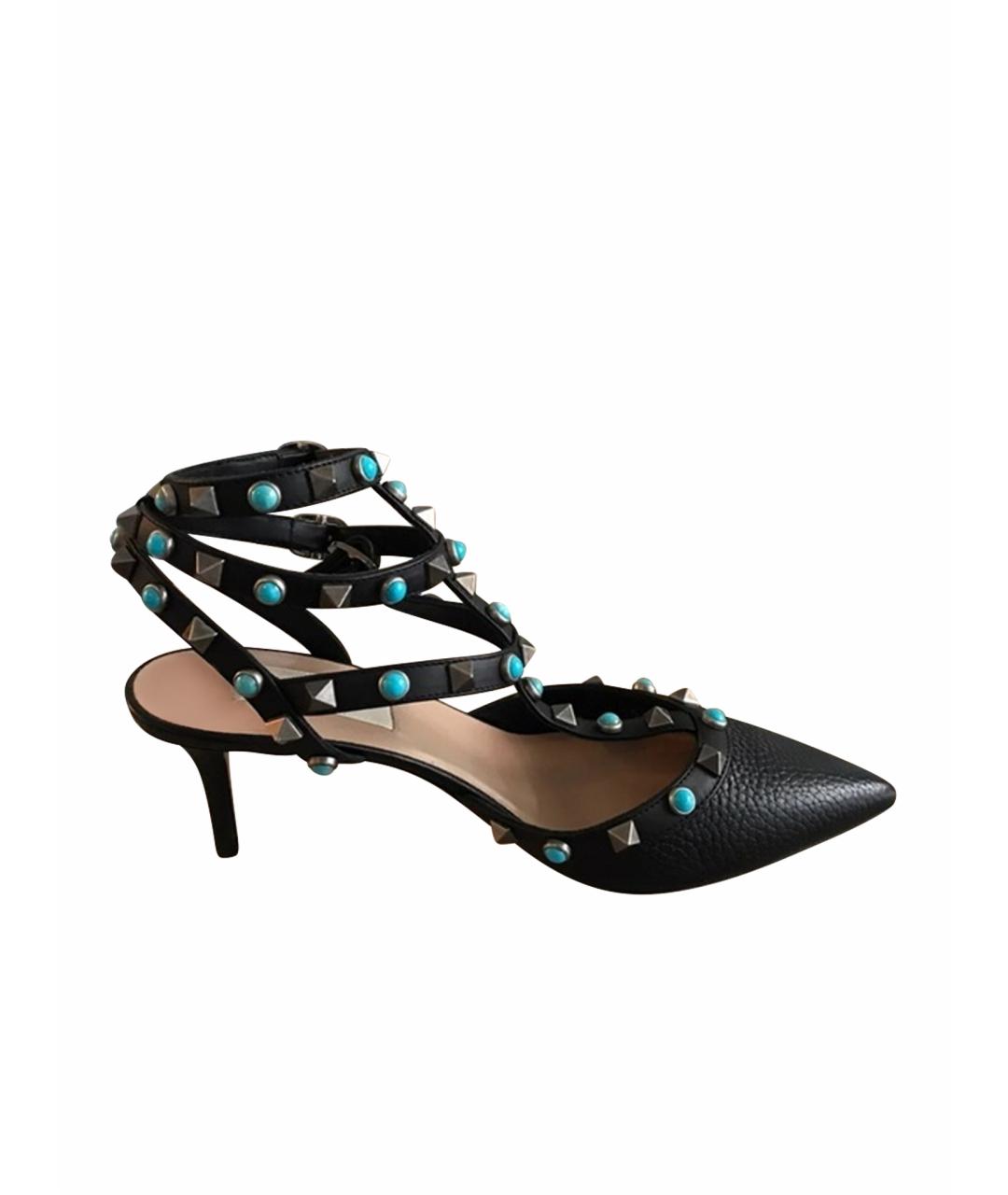 VALENTINO Черные кожаные лодочки на низком каблуке, фото 1