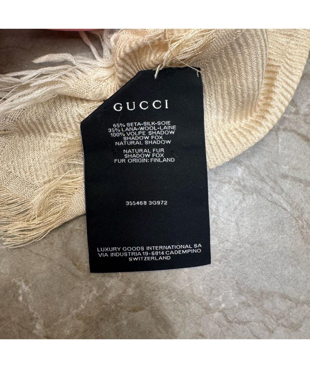 GUCCI Бежевый шерстяной платок, фото 4