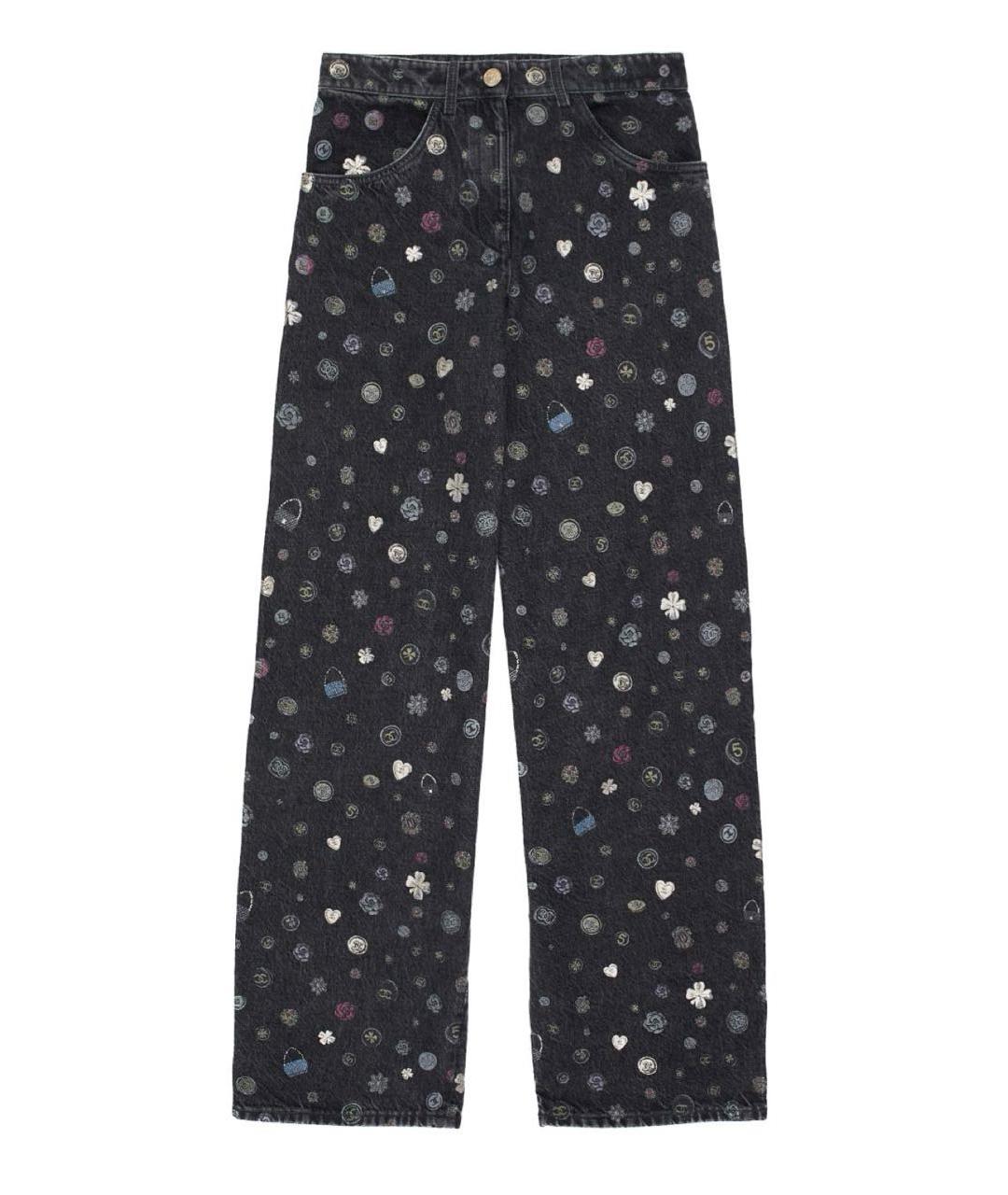 CHANEL Черные хлопко-полиэстеровые прямые джинсы, фото 1