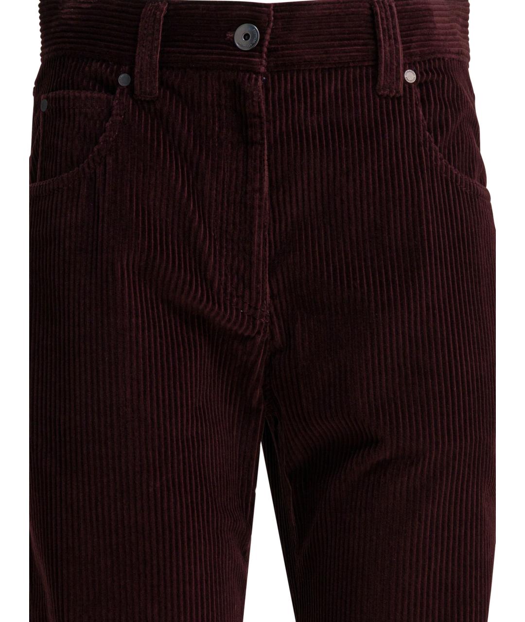 BRUNELLO CUCINELLI Бордовые хлопковые прямые брюки, фото 3