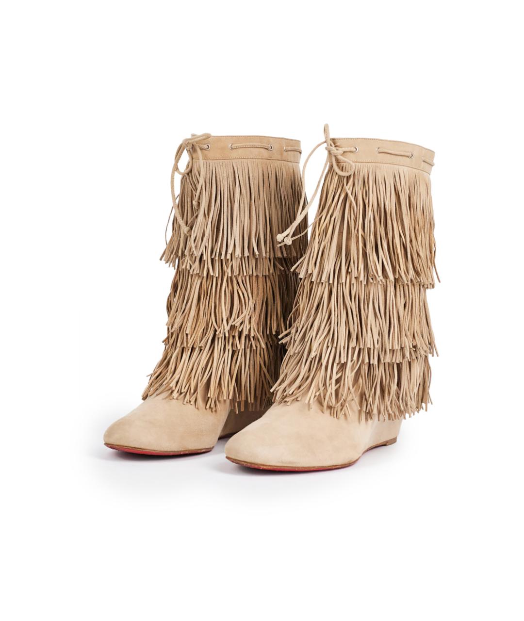 CHRISTIAN LOUBOUTIN Бежевые замшевые сапоги, фото 2