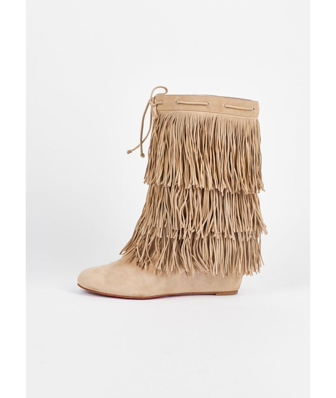 CHRISTIAN LOUBOUTIN Бежевые замшевые сапоги, фото 6