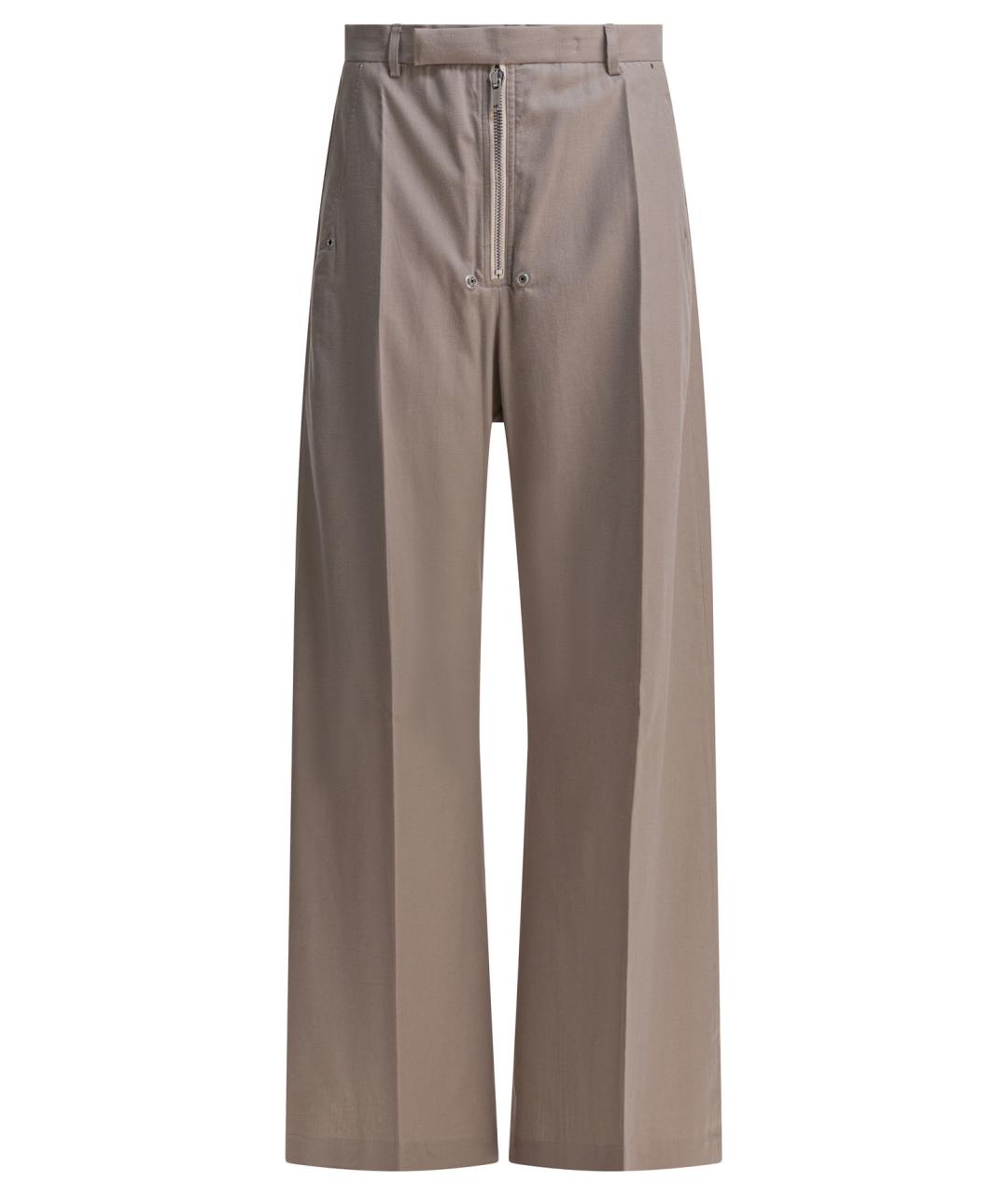 RICK OWENS Бежевые хлопковые прямые брюки, фото 1