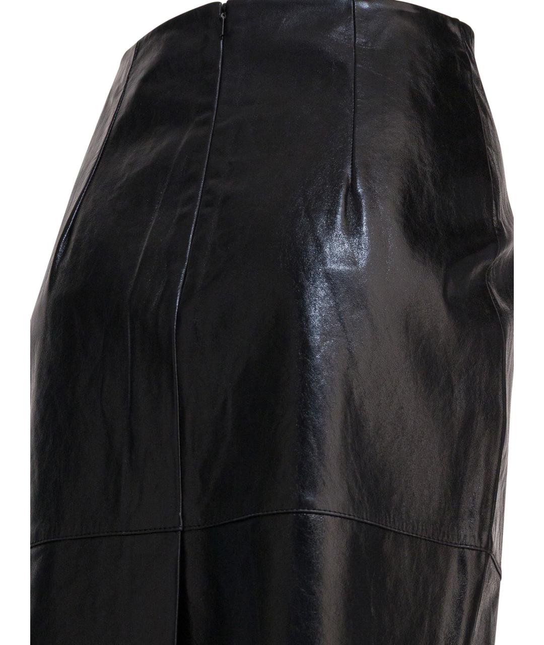 SPORTMAX Черная кожаная юбка миди, фото 4