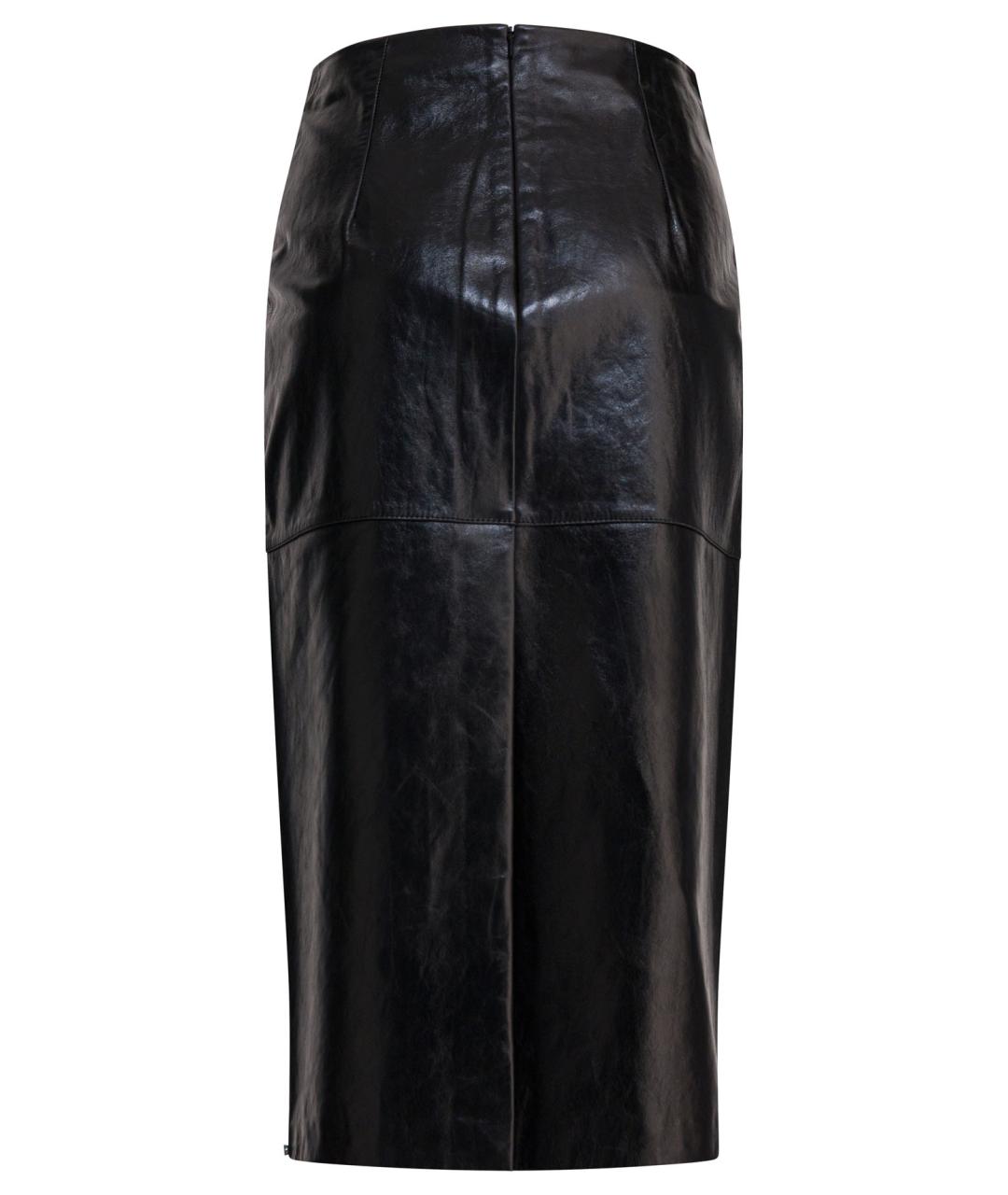SPORTMAX Черная кожаная юбка миди, фото 2