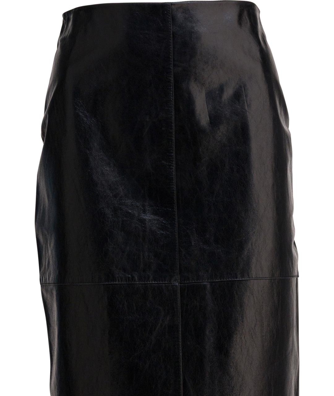 SPORTMAX Черная кожаная юбка миди, фото 3