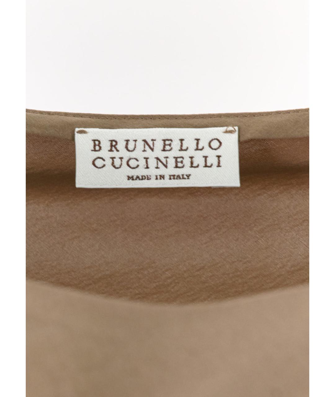 BRUNELLO CUCINELLI Бежевое шелковое повседневное платье, фото 4