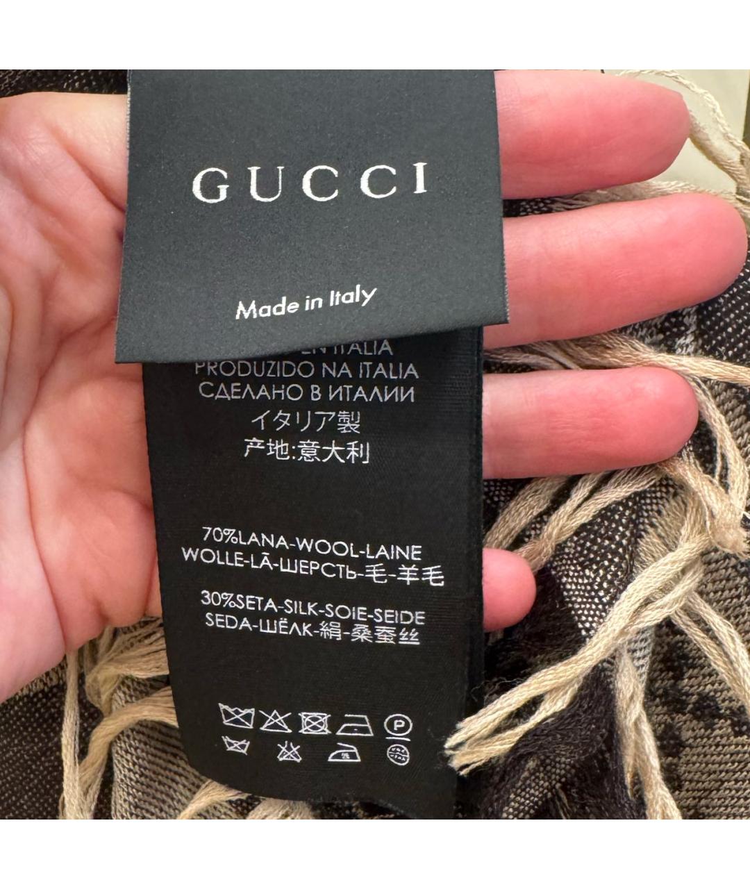GUCCI Коричневый шерстяной платок, фото 3